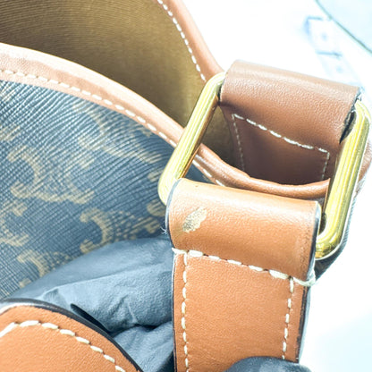 Celine Bucket Triomphe Coated Canvas, Brown, Canvas, Shoulder Bag