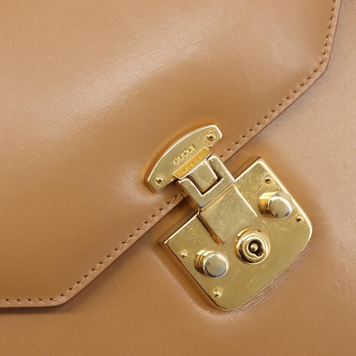 Gucci Vintage Lady Lock Top Handle Leather, Beige, Leather, Handbag