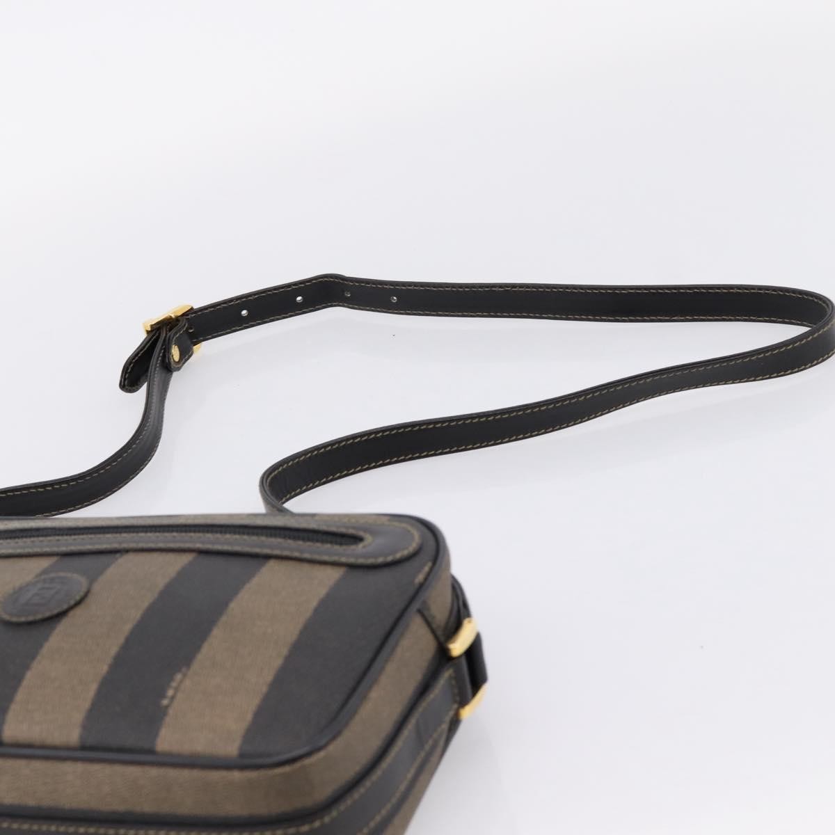 Fendi Vintage Pequin Front Pocket Coated Canvas, Brown, Canvas, Crossbody Bag