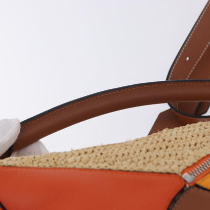 Loewe Puzzle Leather and Raffia, Beige, Leather, Handbag