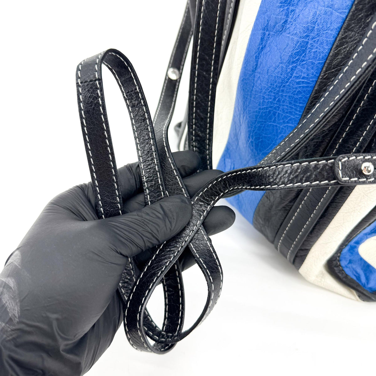 Balenciaga Bazar Striped Leather, Black, Leather, Tote Bag