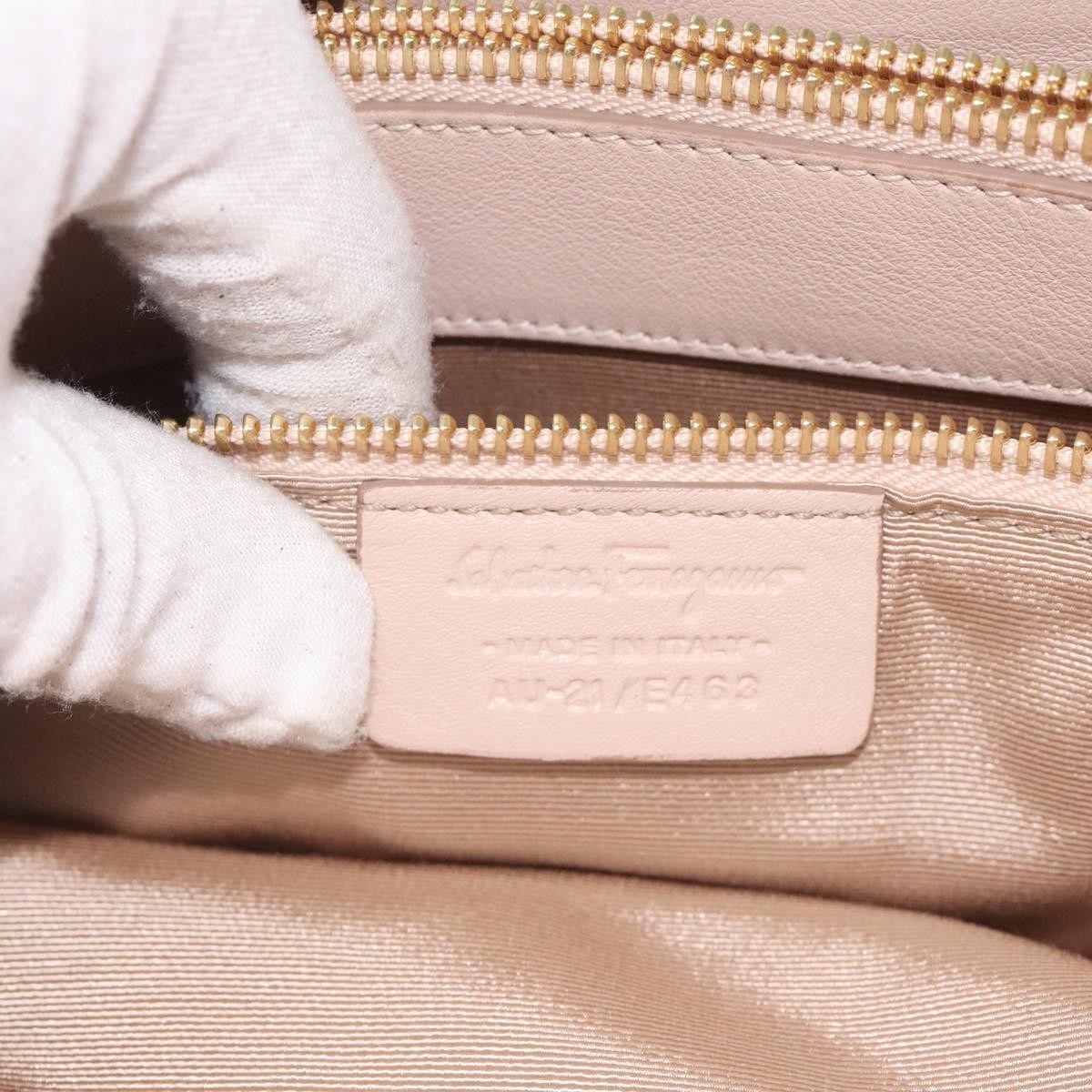 Salvatore Ferragamo Chain Gancini Jacquard with Studded Leather, Beige, Leather, Shoulder Bag
