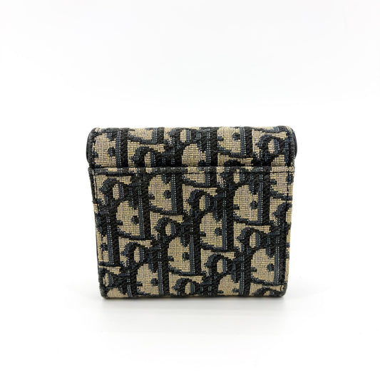 Christian Dior Saddle Flap Oblique Canvas, Navy, Canvas, Wallet