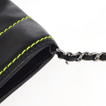 Chanel Lax Pochette Leather, Black, Leather, Clutch