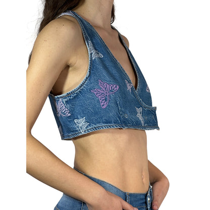 GANNI Embroidered Denim Crop Top