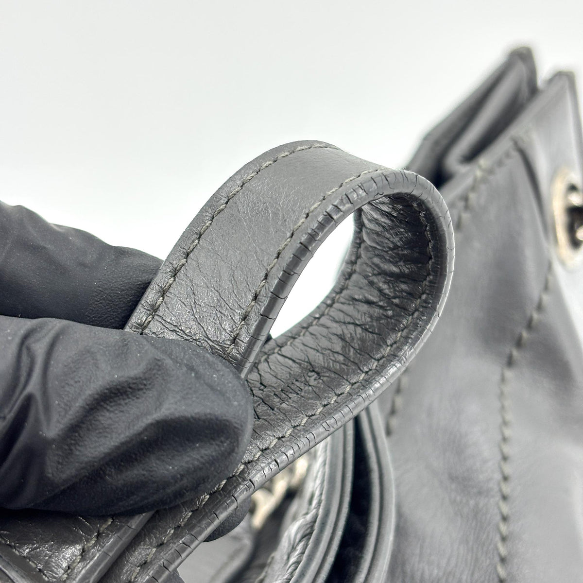 Saint Laurent Niki Shopping Matelasse Chevron Leather, Gray, Leather, Tote Bag