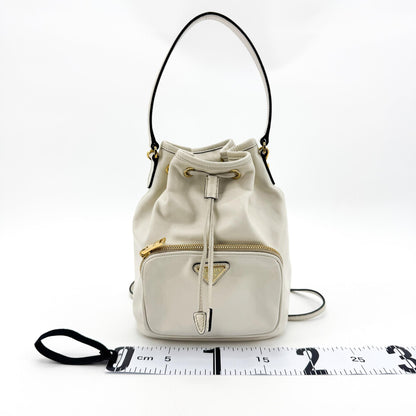 Prada Duet Drawstring Bucket Leather, White, Leather, Handbag