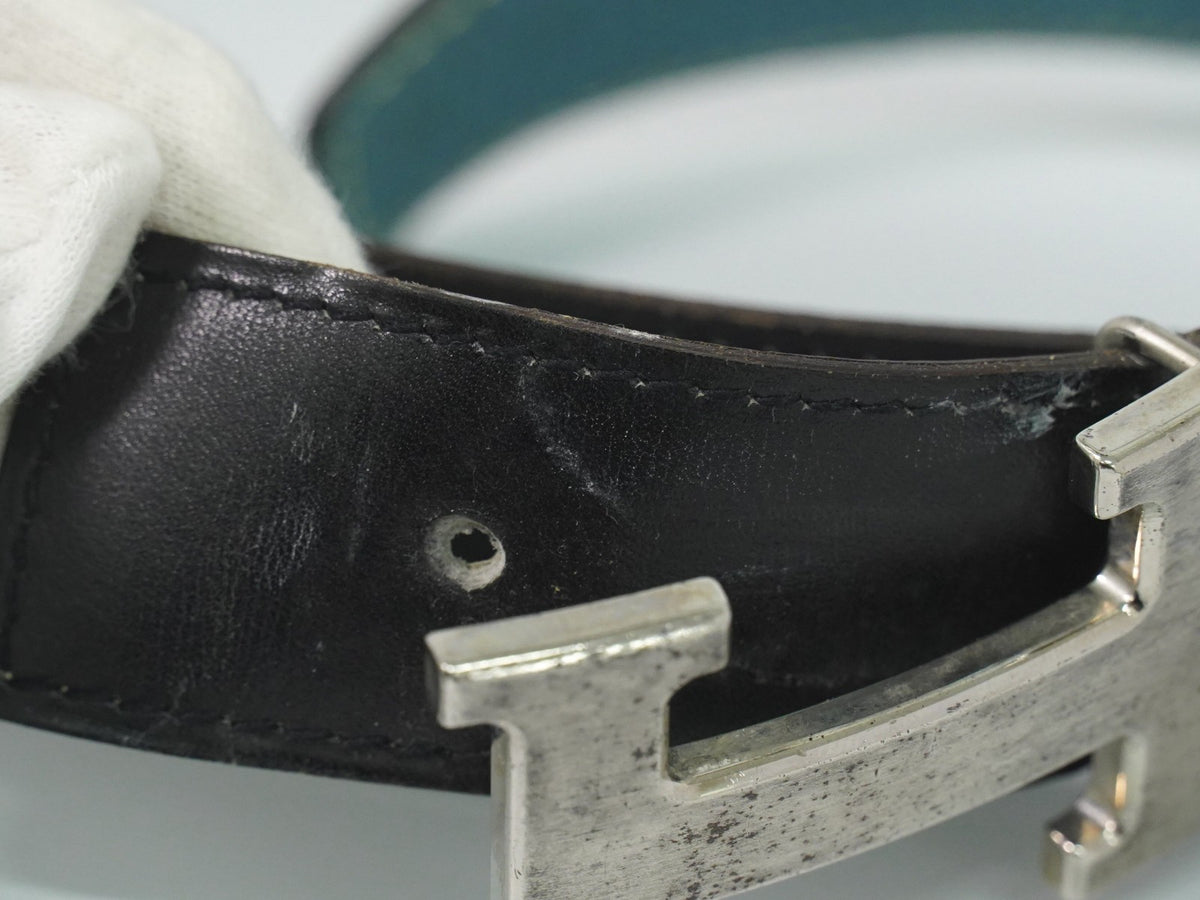 Hermes Constance Reversible Belt Leather with Guilloche Hardware, Black, Leather, Belt