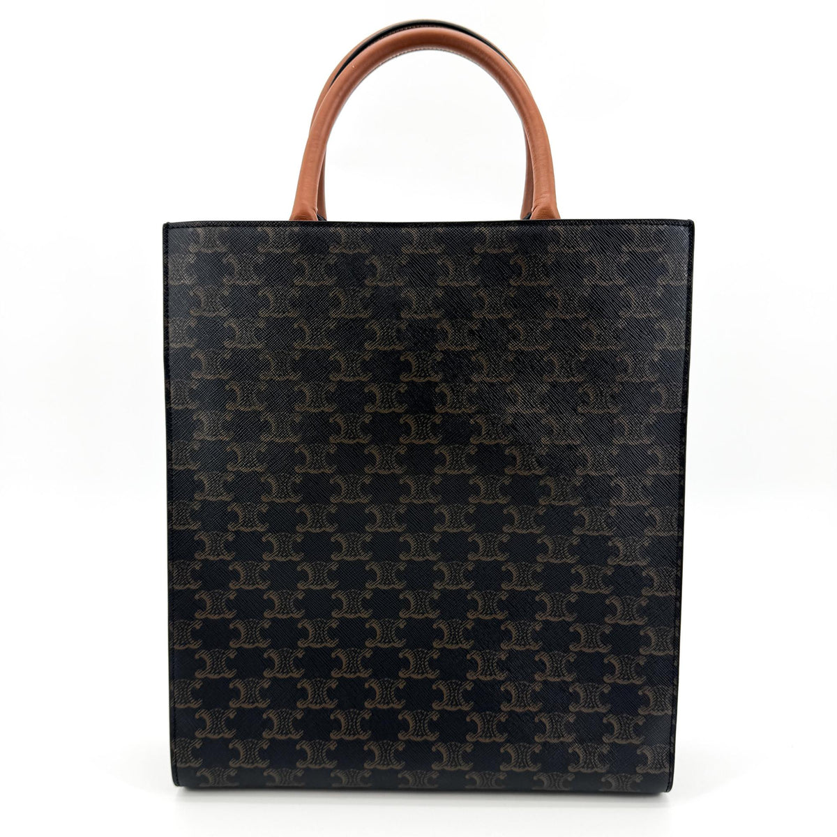 Celine Vertical Cabas Triomphe Coated Canvas, Black, Canvas, Tote Bag