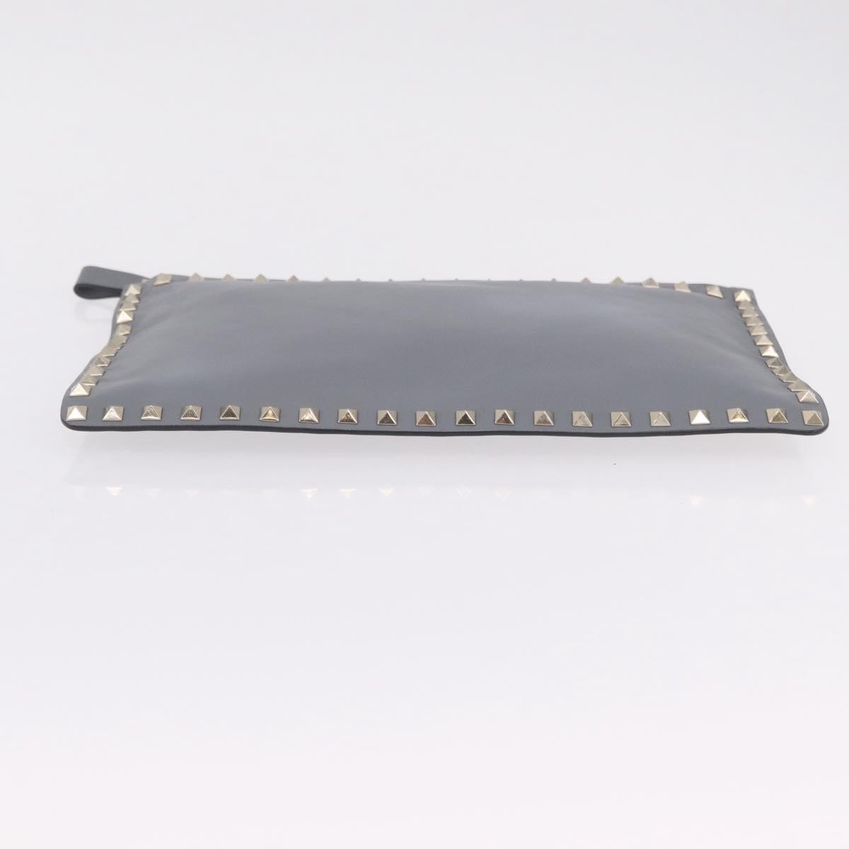 Valentino Garavani Rockstud Pouch Leather, Gray, Leather, Clutch