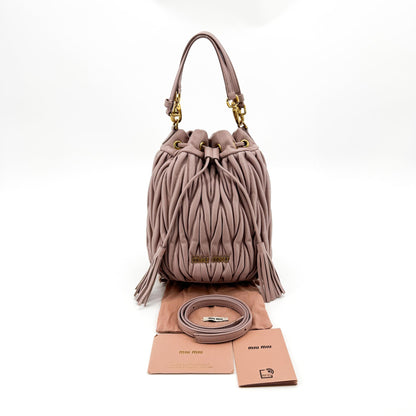 Miu Miu Drawstring Bucket Matelasse Leather, Pink, Leather, Handbag