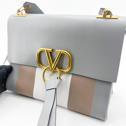 Valentino Garavani VRing Leather, Gray, Calfskin, Shoulder Bag