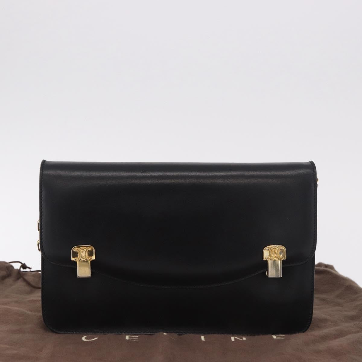Celine Shoulder Leather, Black, Leather, Shoulder Bag