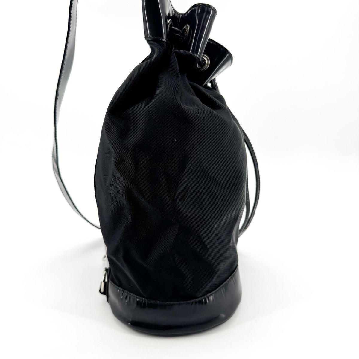 Gucci Vintage Bamboo Drawstring Suede and Leather, Black, Nylon, Backpack
