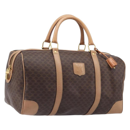 Celine Vintage Duffle Macadam Coated Canvas, Brown, PVC, Handbag