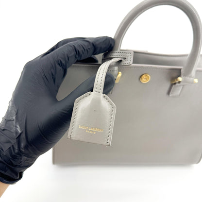 Saint Laurent Monogram Cabas Leather, Gray, Leather, Tote Bag