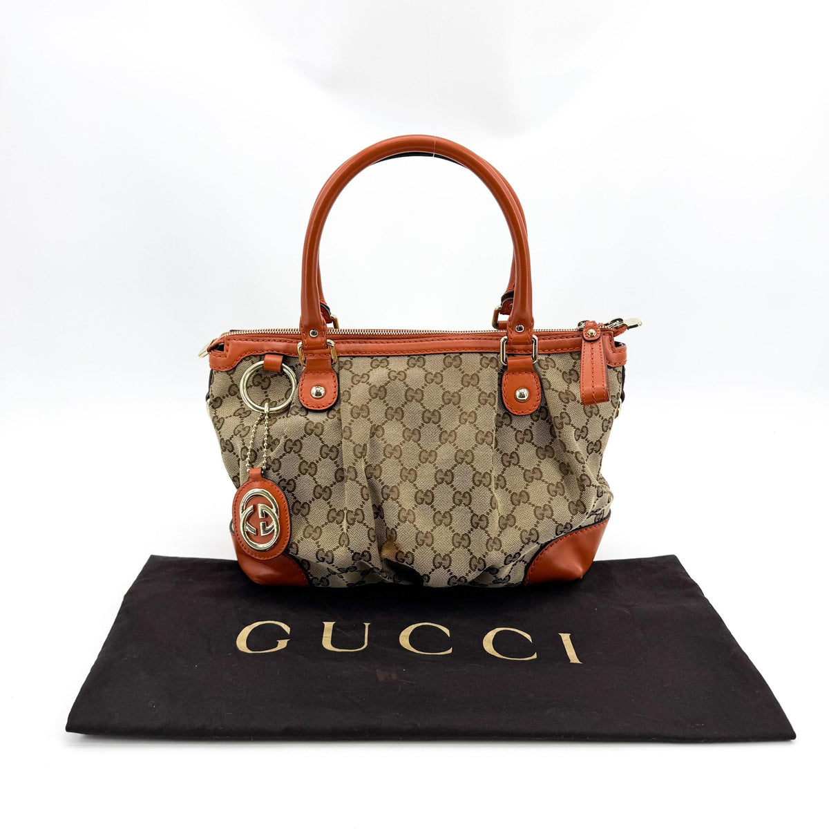 Gucci Sukey Top Handle Satchel GG Canvas with Leather, Brown, Canvas, Handbag