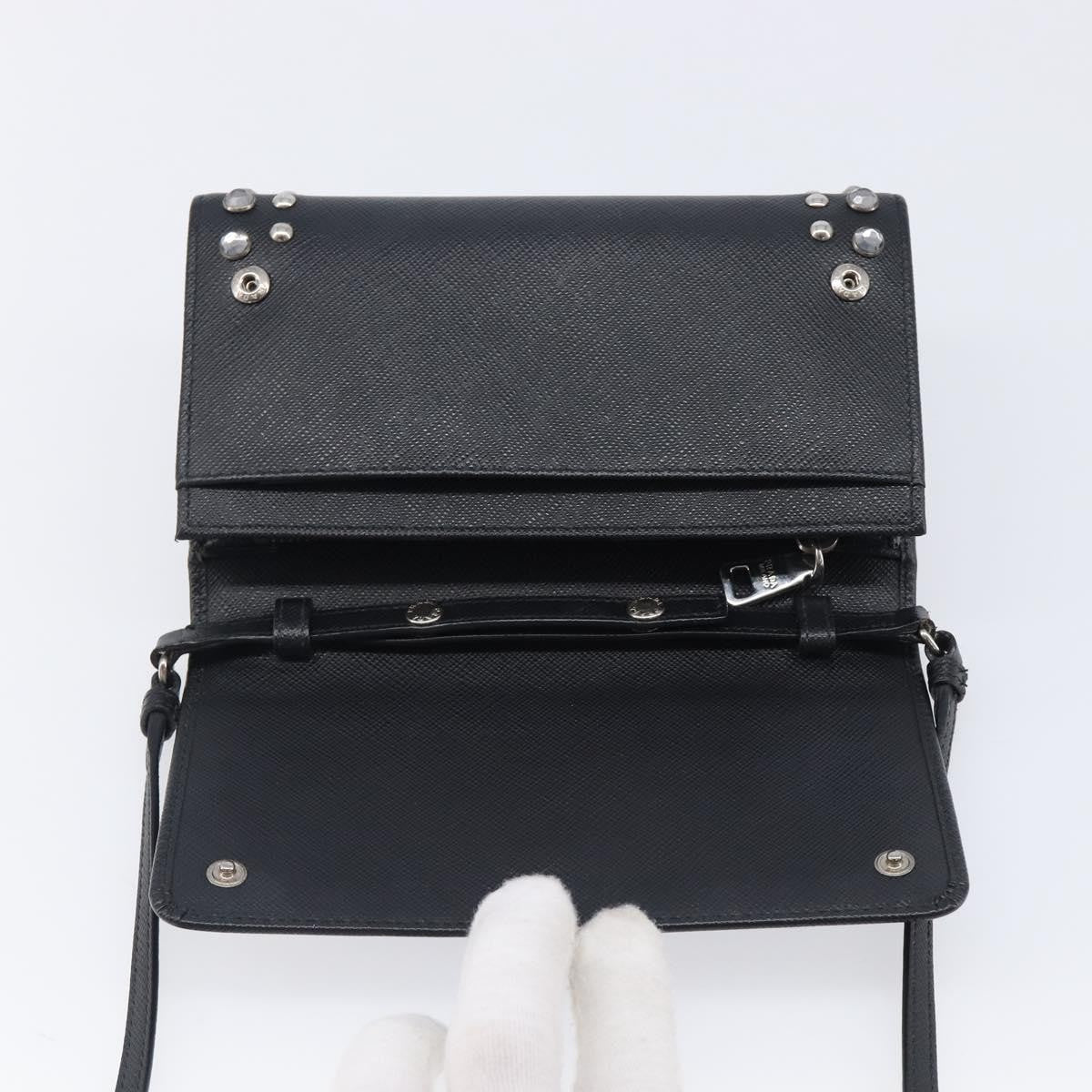 Prada Flap Studded Saffiano Leather, Black, Leather, Crossbody Bag