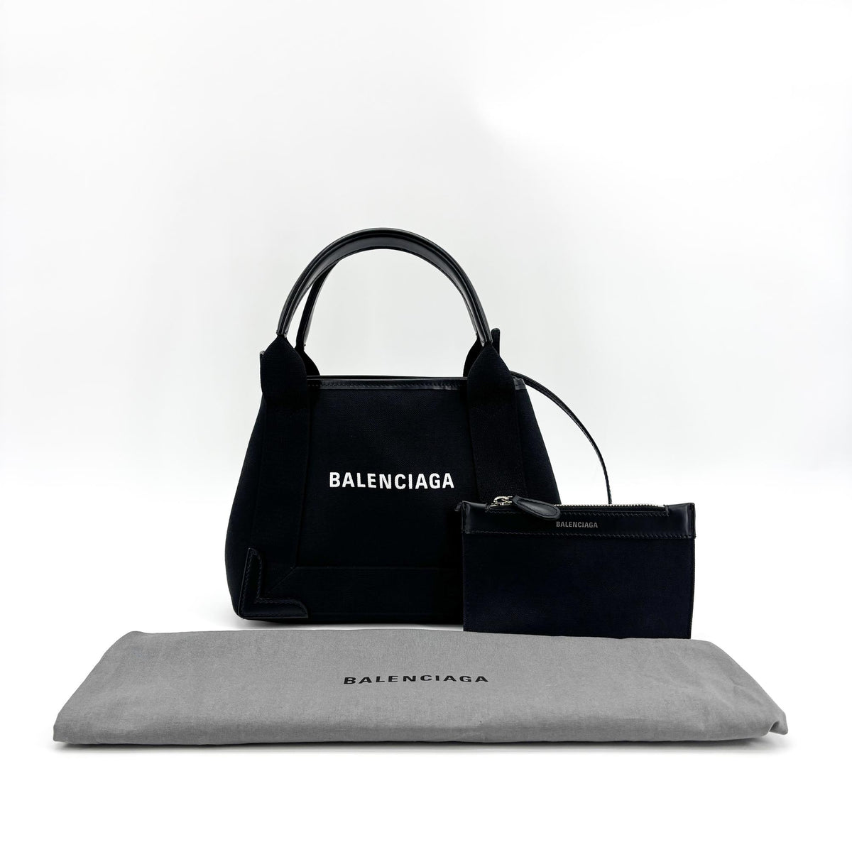 Balenciaga Navy Cabas Canvas with Leather, Black, Canvas, Tote Bag