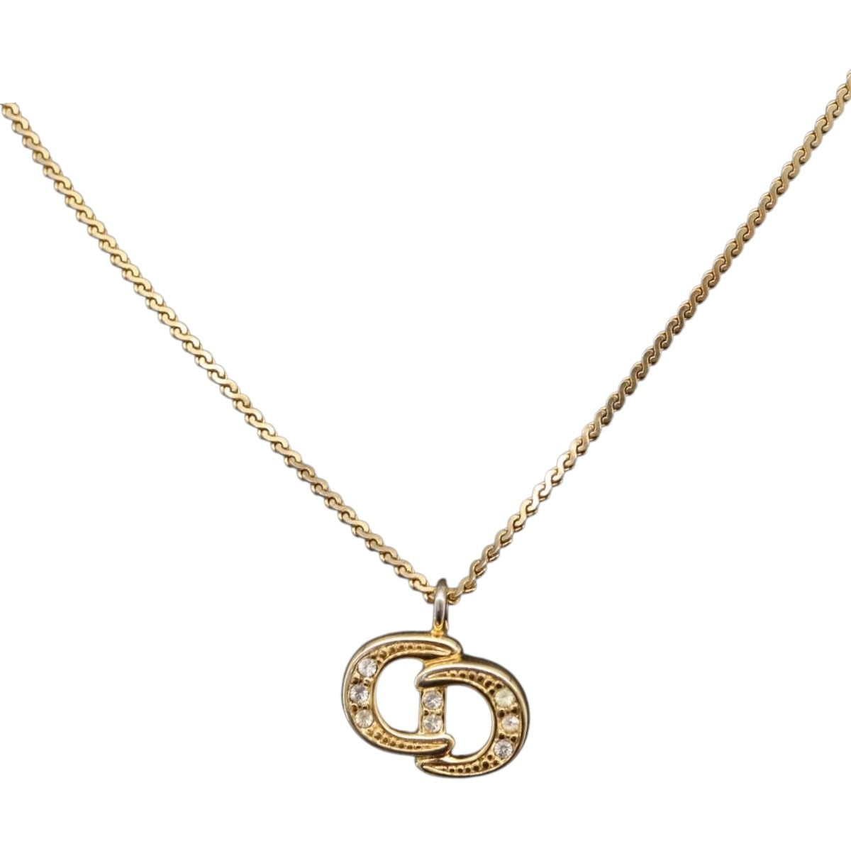Christian Dior Vintage CD Pendant Metal with Crystals, Gold, Metal, Necklace