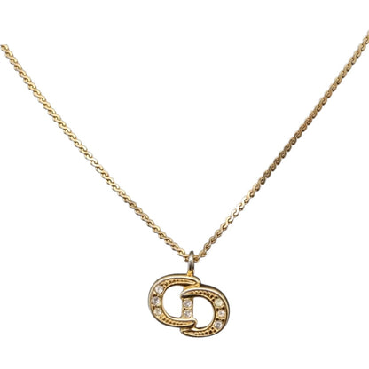 Christian Dior Vintage CD Pendant Metal with Crystals, Gold, Metal, Necklace