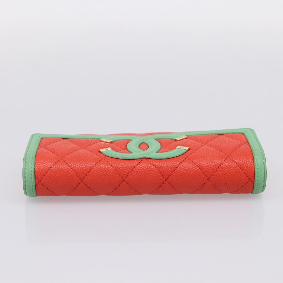 Chanel Filigree Flap Quilted Caviar, Red, Leather, Wallet