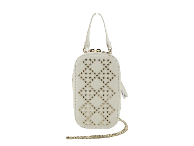 Christian Dior Lady Dior Phone Holder on Chain Studded Leather, ECRU, LEATHER, Clutche & pouche