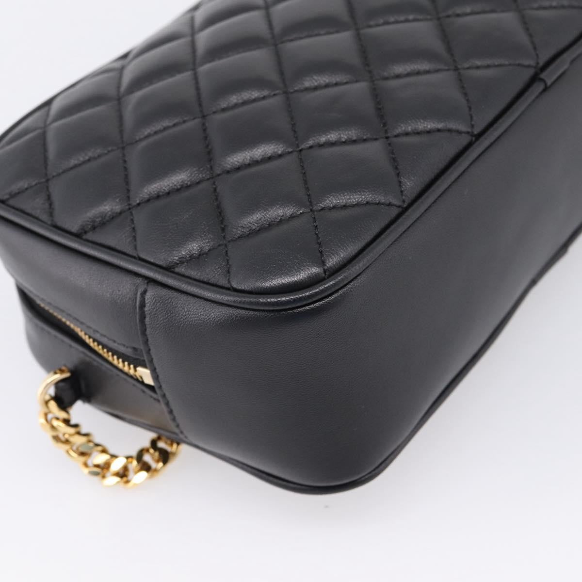 Versace Medusa Icon Front Slip Pocket Camera Quilted Leather, Black, Leather, Handbag