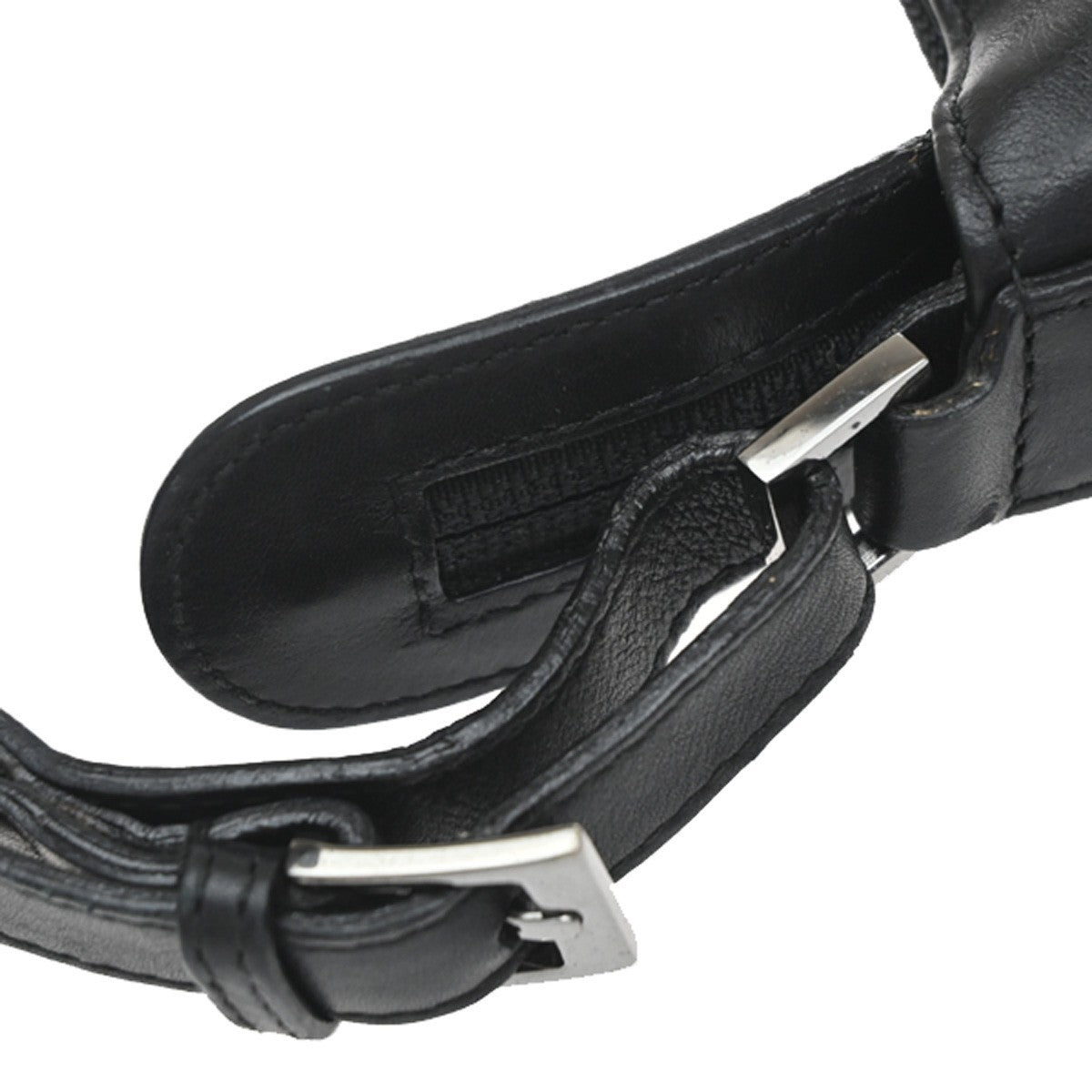 Gucci Vintage Web Half Moon Leather, Black, Leather, Shoulder Bag