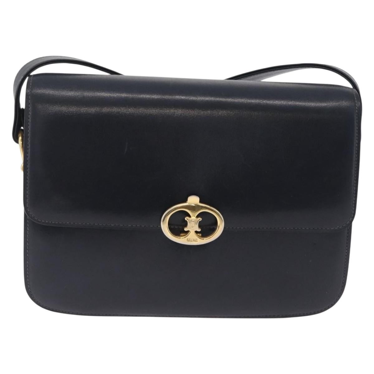 Celine Shoulder Leather, Navy, Leather, Shoulder Bag