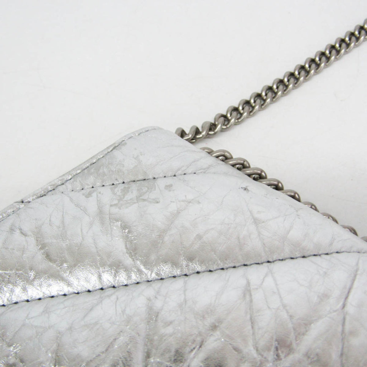 Balenciaga Crush Chain Flap Leather, Silver, Leather, Handbag