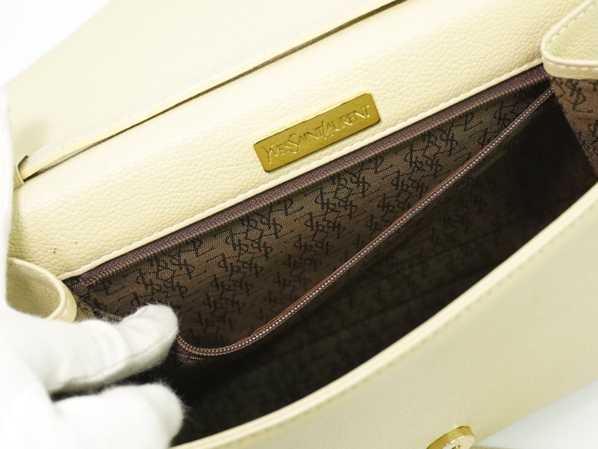 Saint Laurent Uptown Leather, Beige, Leather, Crossbody Bag