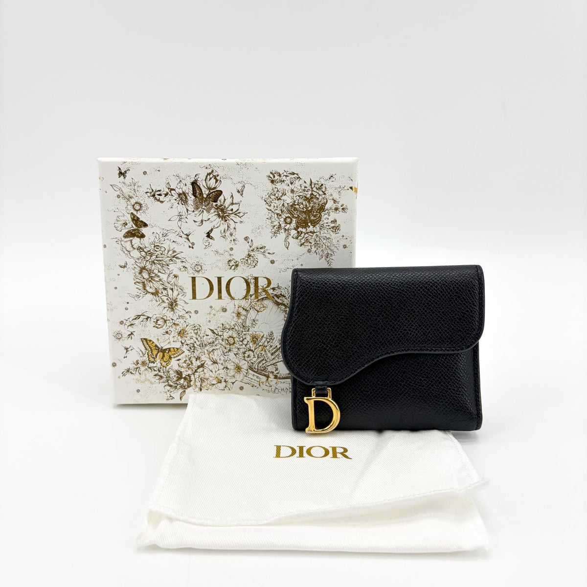Christian Dior Saddle Lotus Leather, Black, Leather, Wallet