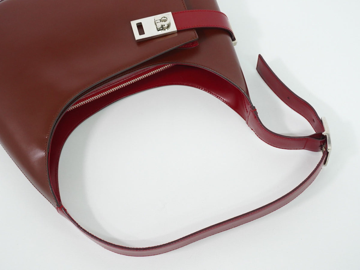 Salvatore Ferragamo Gancini Hobo Leather, Brown, Leather, Shoulder Bag