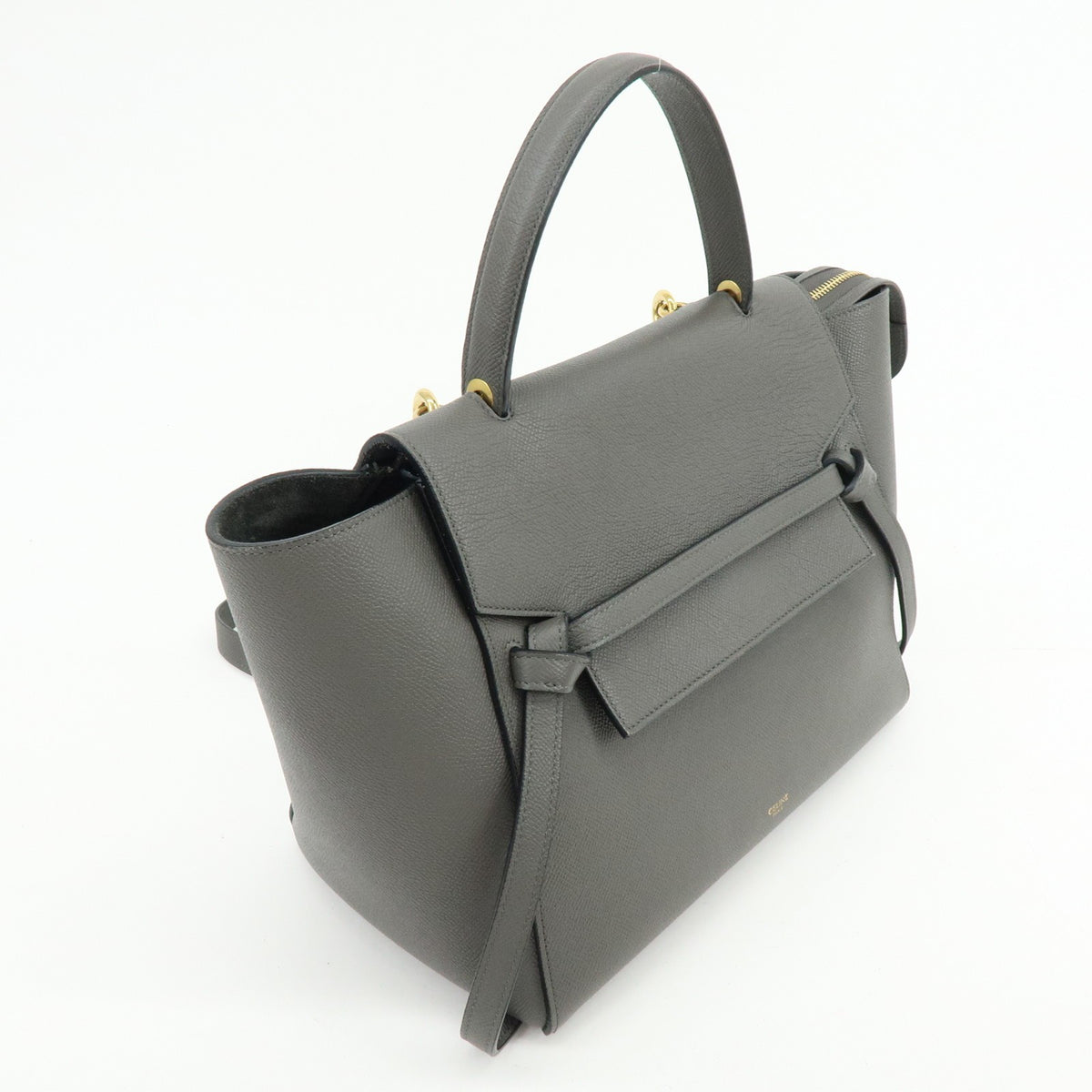 Celine Belt Textured Leather, Gray, Calfskin, Handbag