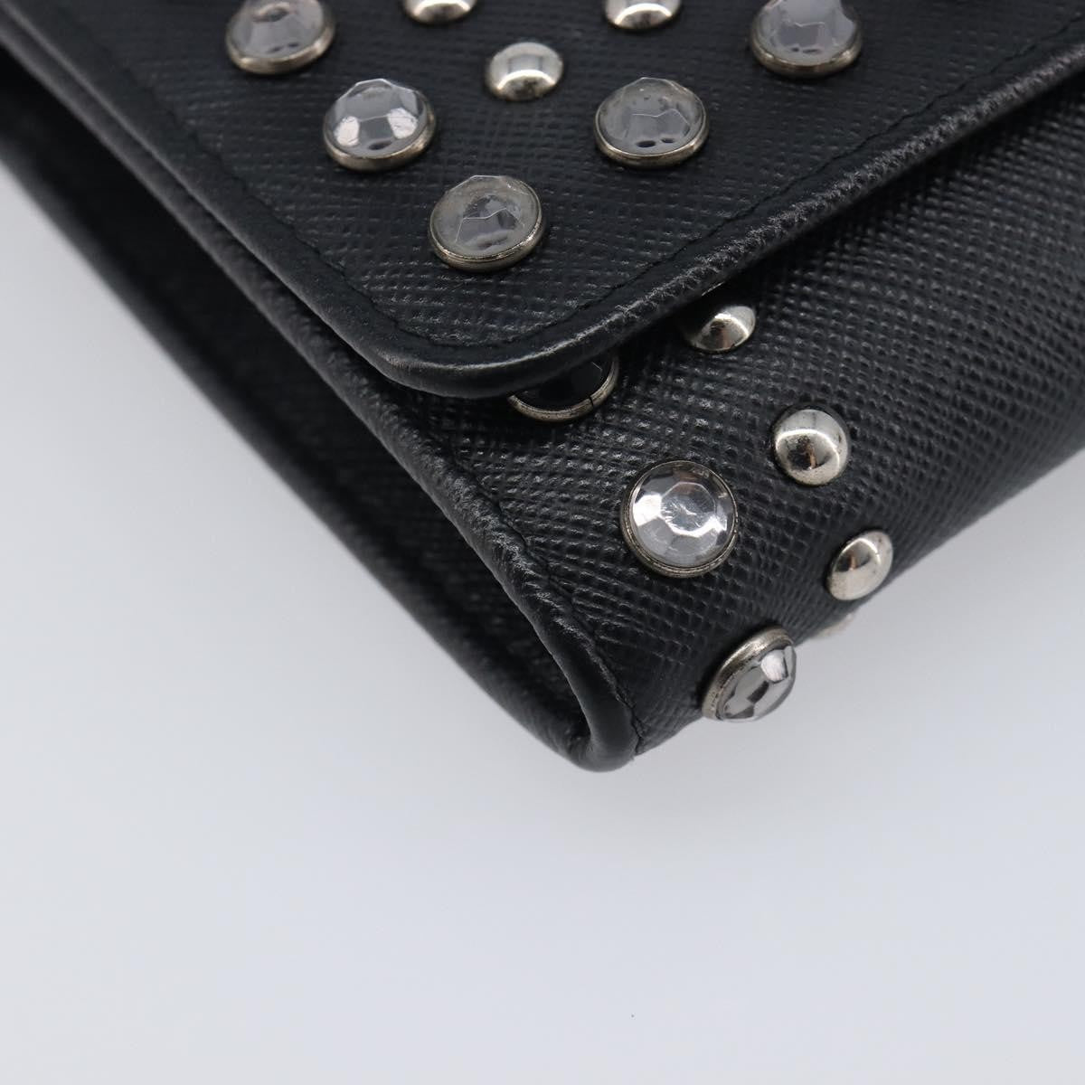 Prada Flap Studded Saffiano Leather, Black, Leather, Crossbody Bag