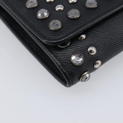 Prada Flap Studded Saffiano Leather, Black, Leather, Crossbody Bag