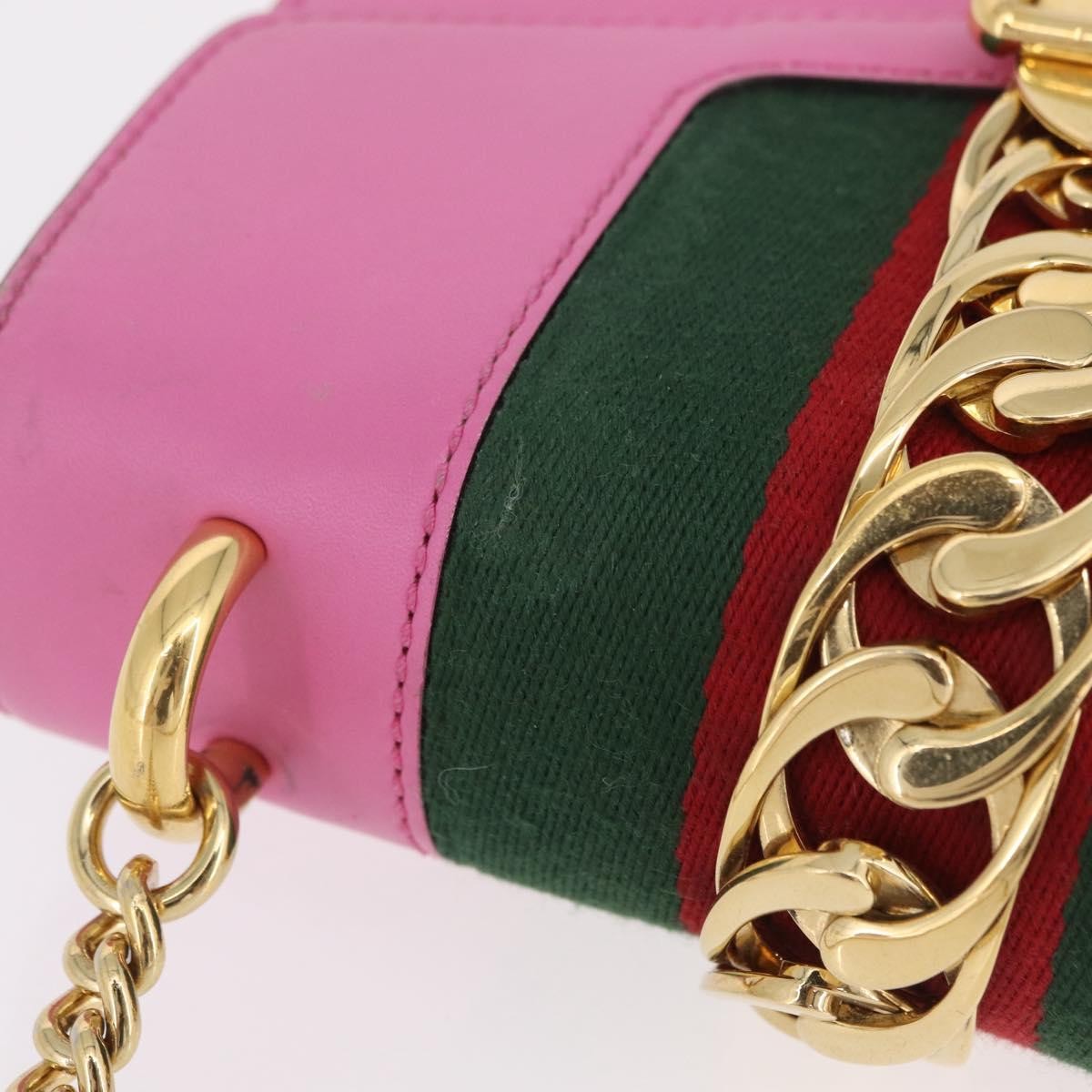 Gucci Sylvie Chain Leather, Pink, Leather, Shoulder Bag