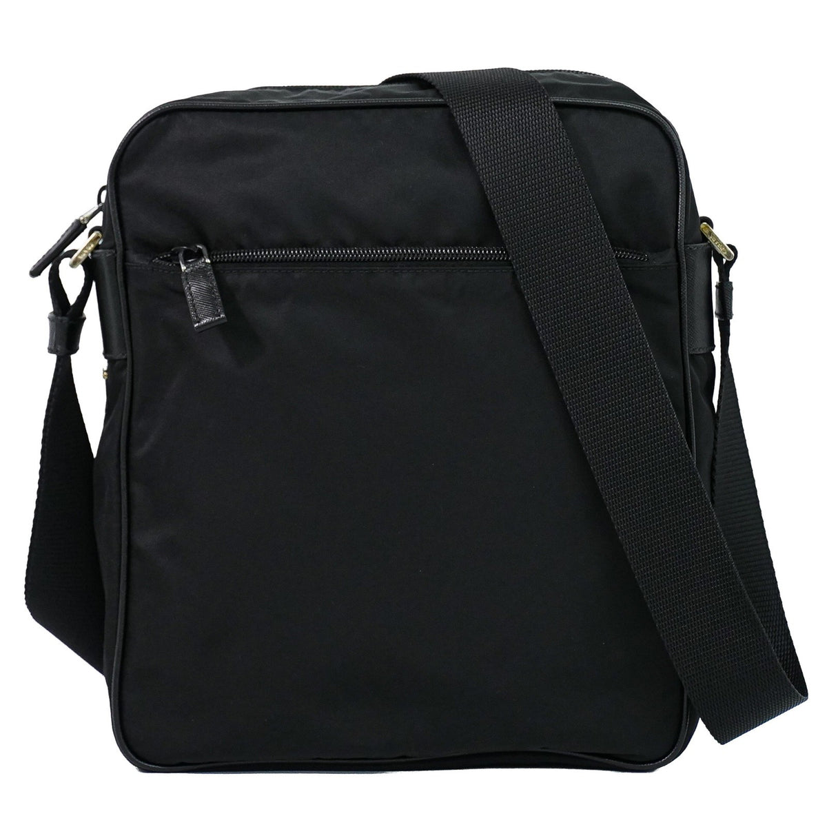 Prada Front Zip Messenger Quilted Tessuto, Black, Nylon, Shoulder Bag