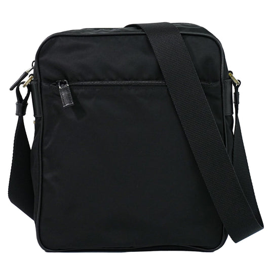 Prada Front Zip Messenger Quilted Tessuto, Black, Nylon, Shoulder Bag