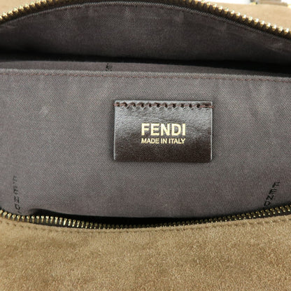 Fendi Boxy Leather with Pequin Canvas, Brown, Leather, Tote Bag