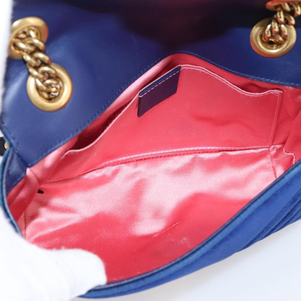 Gucci GG Marmont Matelassé Velvet, Blue, Velvet, Shoulder Bag