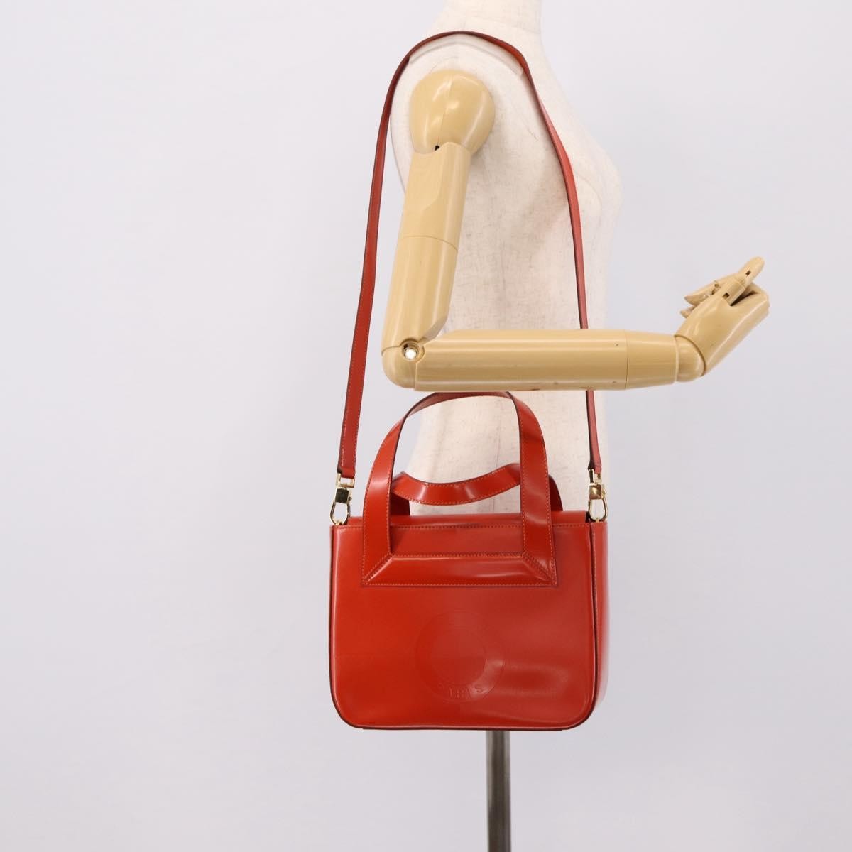 Celine Top Handle Leather, Orange, Leather, Handbag