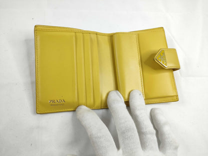 Prada Saffiano bifold Leather, Yellow, Leather, Wallet
