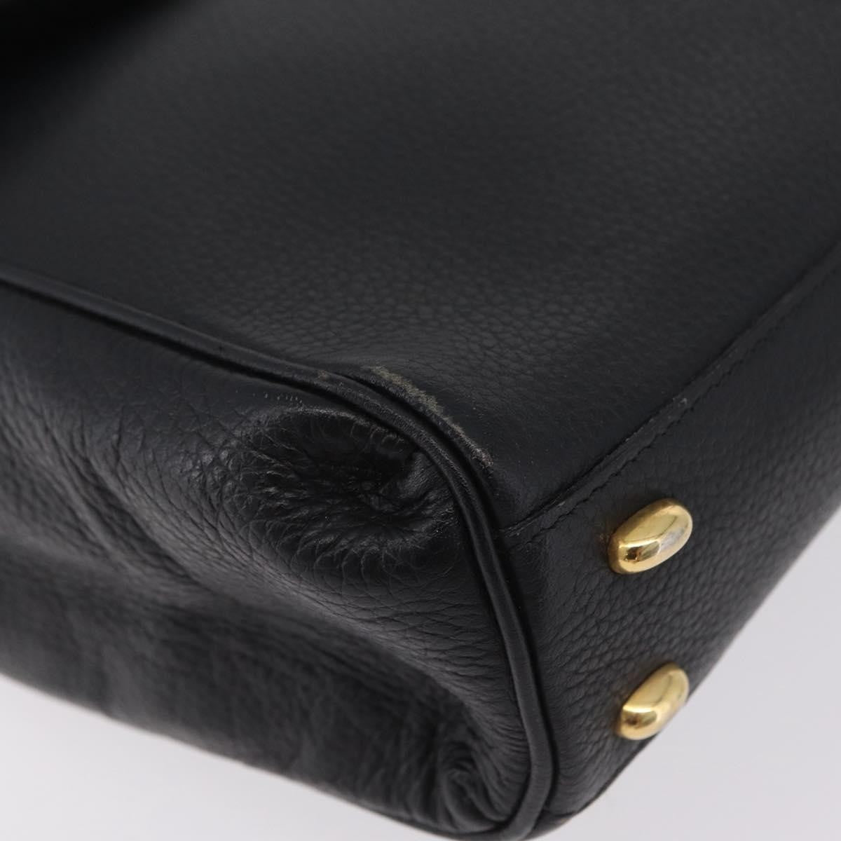 Celine Top Handle Leather, Black, Leather, Handbag