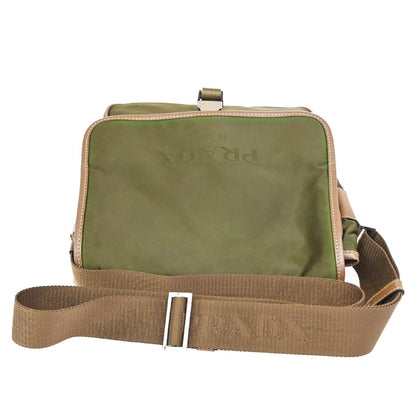 Prada Logo Buckle Messenger Nylon, Khaki, Nylon, Handbag