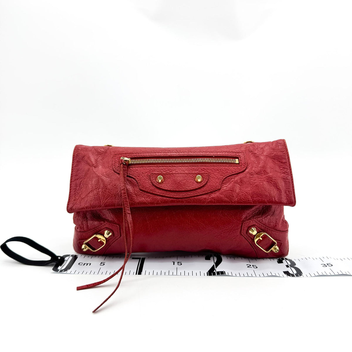 Balenciaga Classic Studs Envelope Strap Clutch Leather, Red, Leather, Clutch