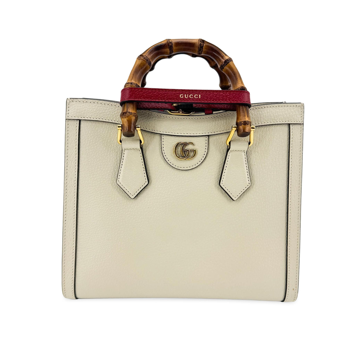 Gucci Diana NM Bamboo Handle Leather, White, Leather, Tote Bag