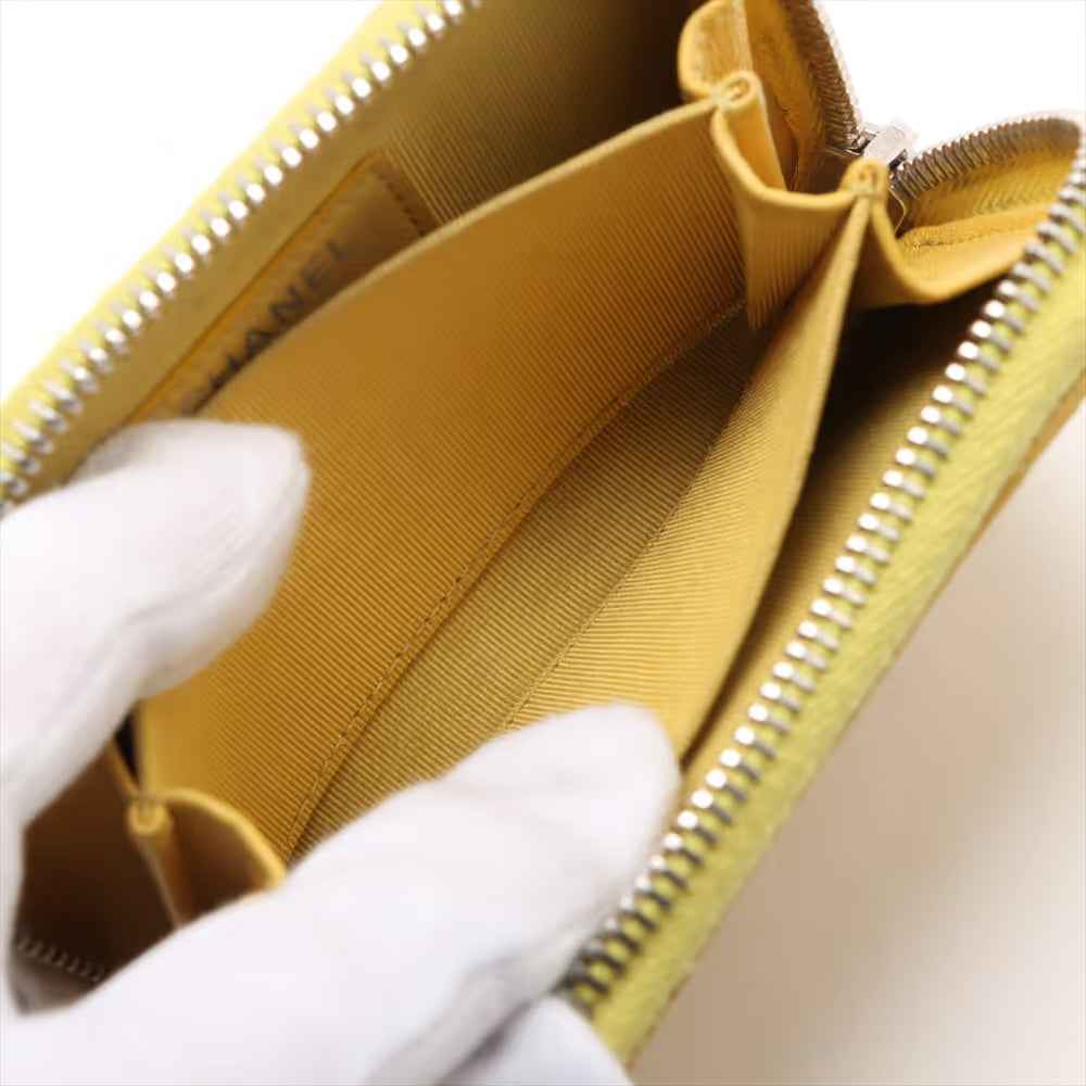 Chanel Double Stitch CC Coin Purse Quilted Lambskin, YELLOW, LEATHER, Wallets