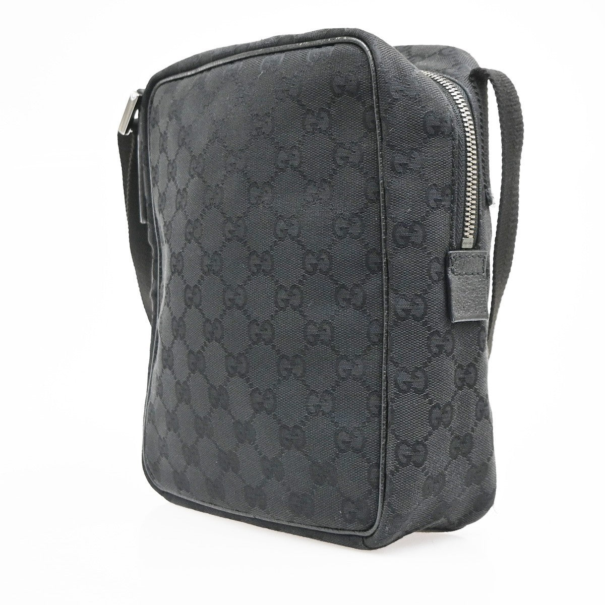 Gucci Front Pocket Messenger GG Canvas, Black, Canvas, Crossbody Bag